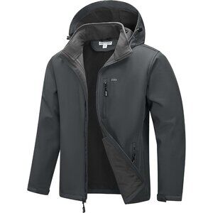 Men's Grey Polyester Blend Hood Softshell Lightweight Windbreaker Jacket